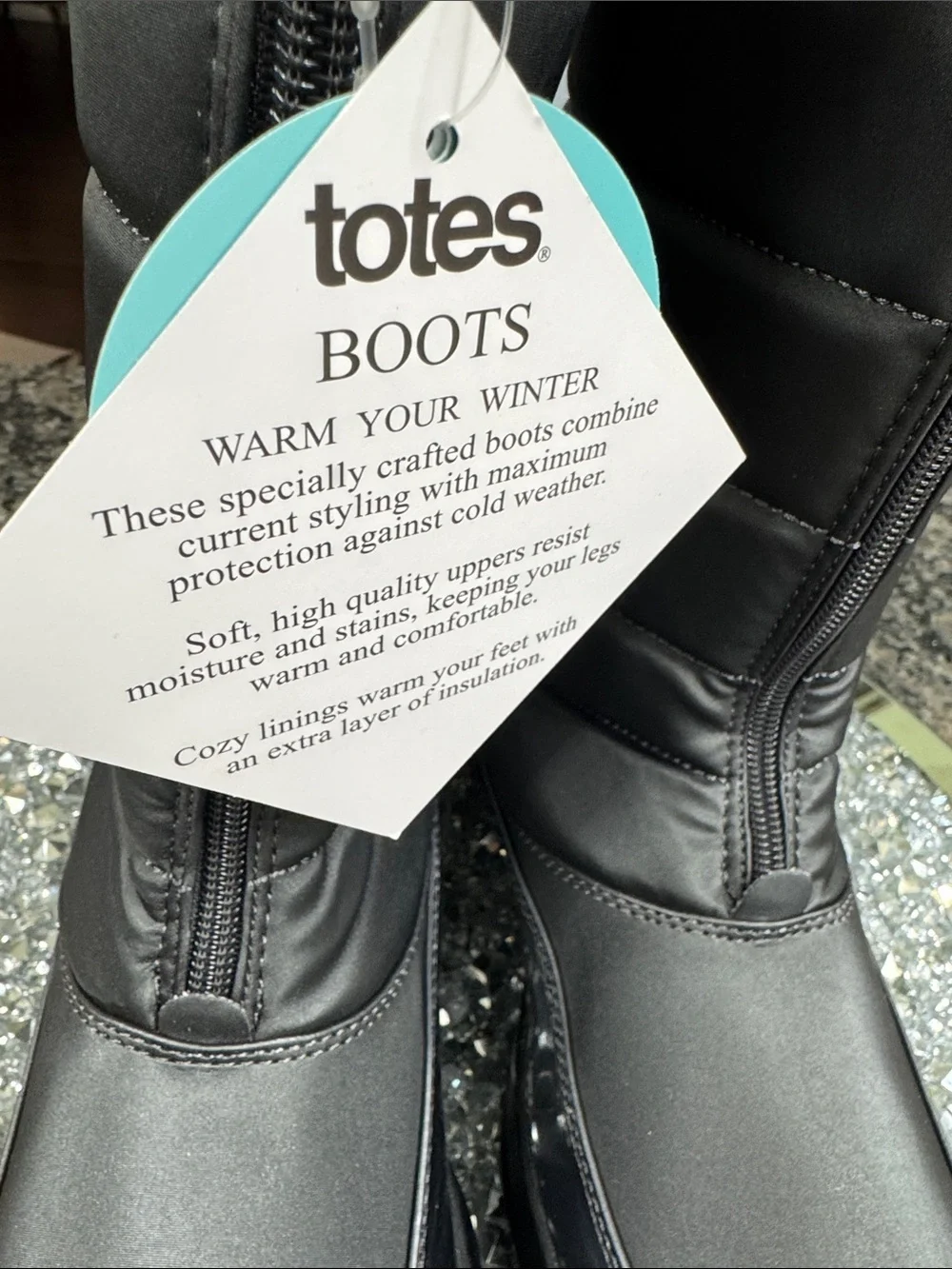 totes lexipewter Charcoal Gray Insulated Winter Boots waterproof Cuff NWT 9